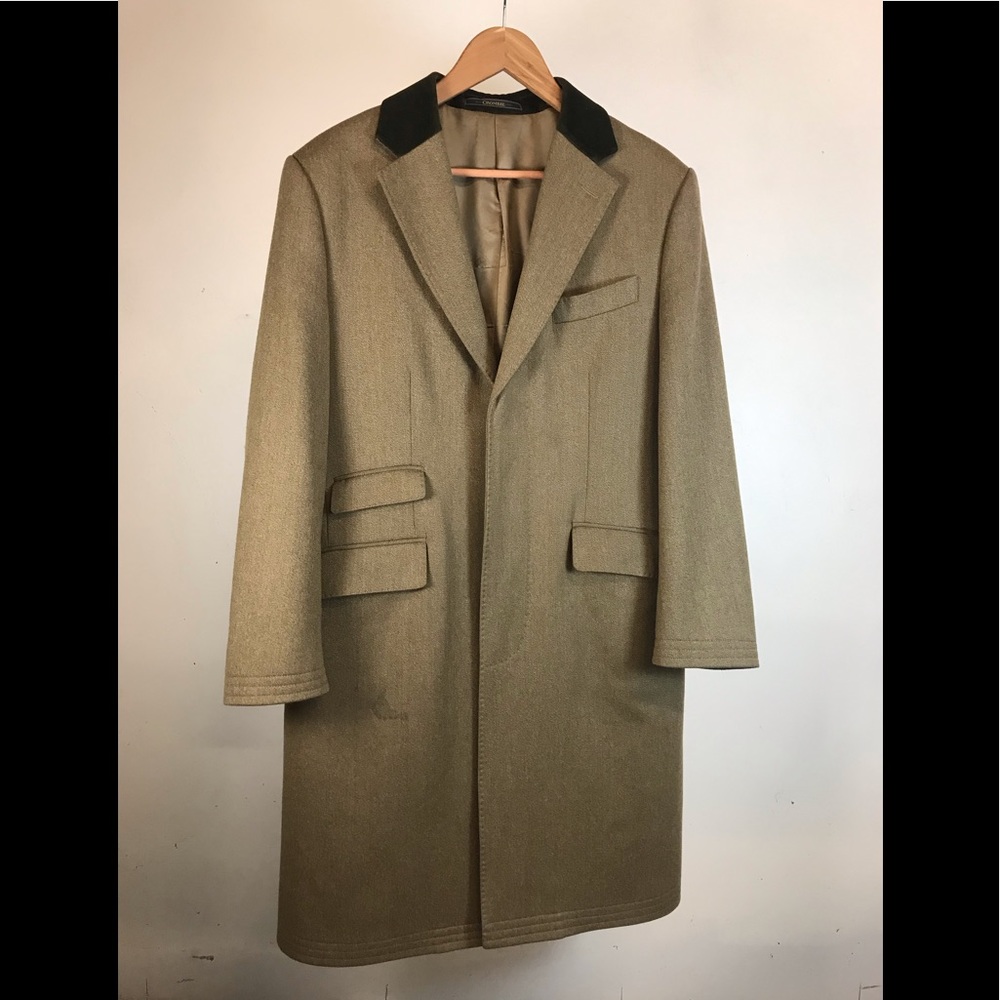 Mens Wool Crombie Coat Camel Color SZ 40R